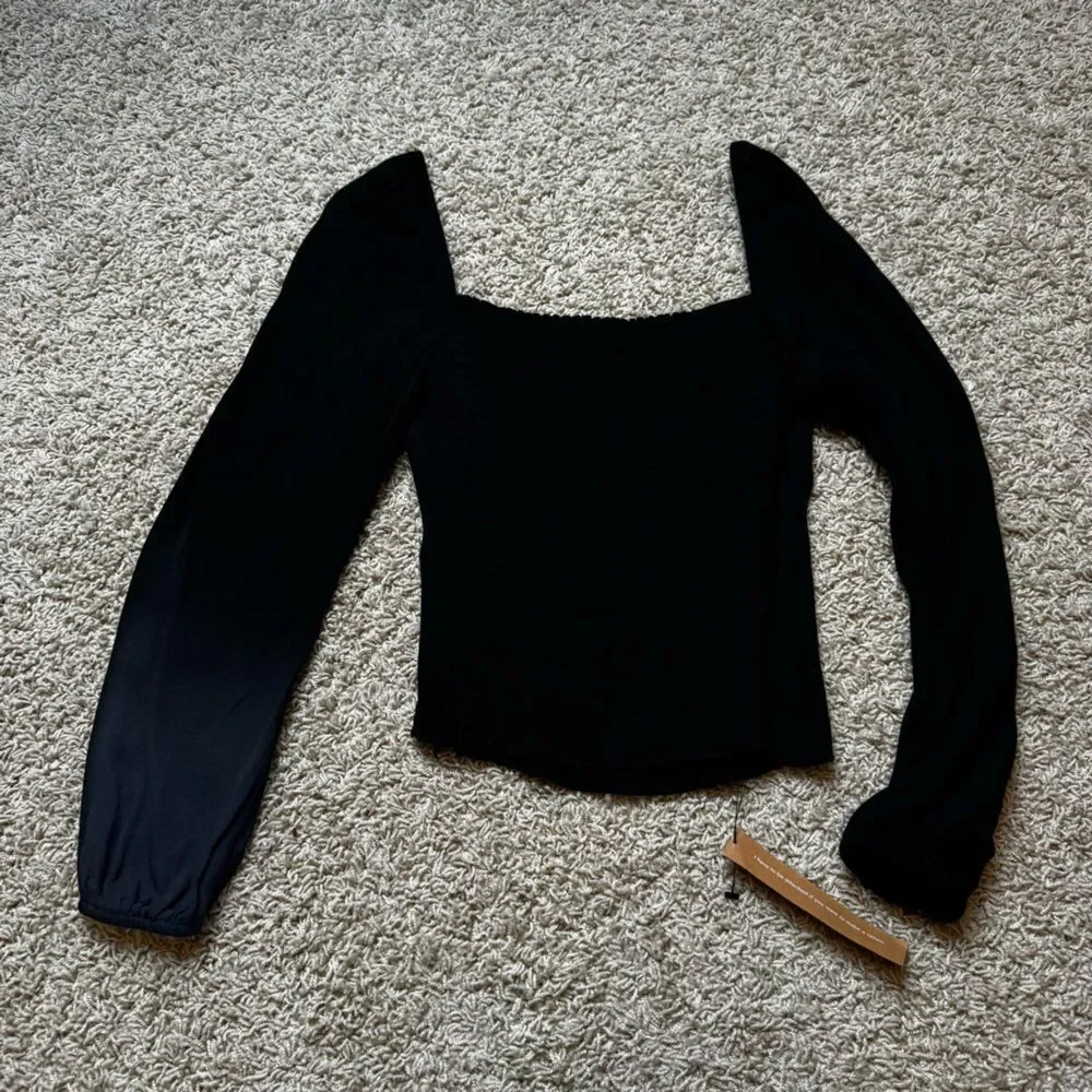 Reformation Reign Top Square Neck Long Sleeve Black NWT 10